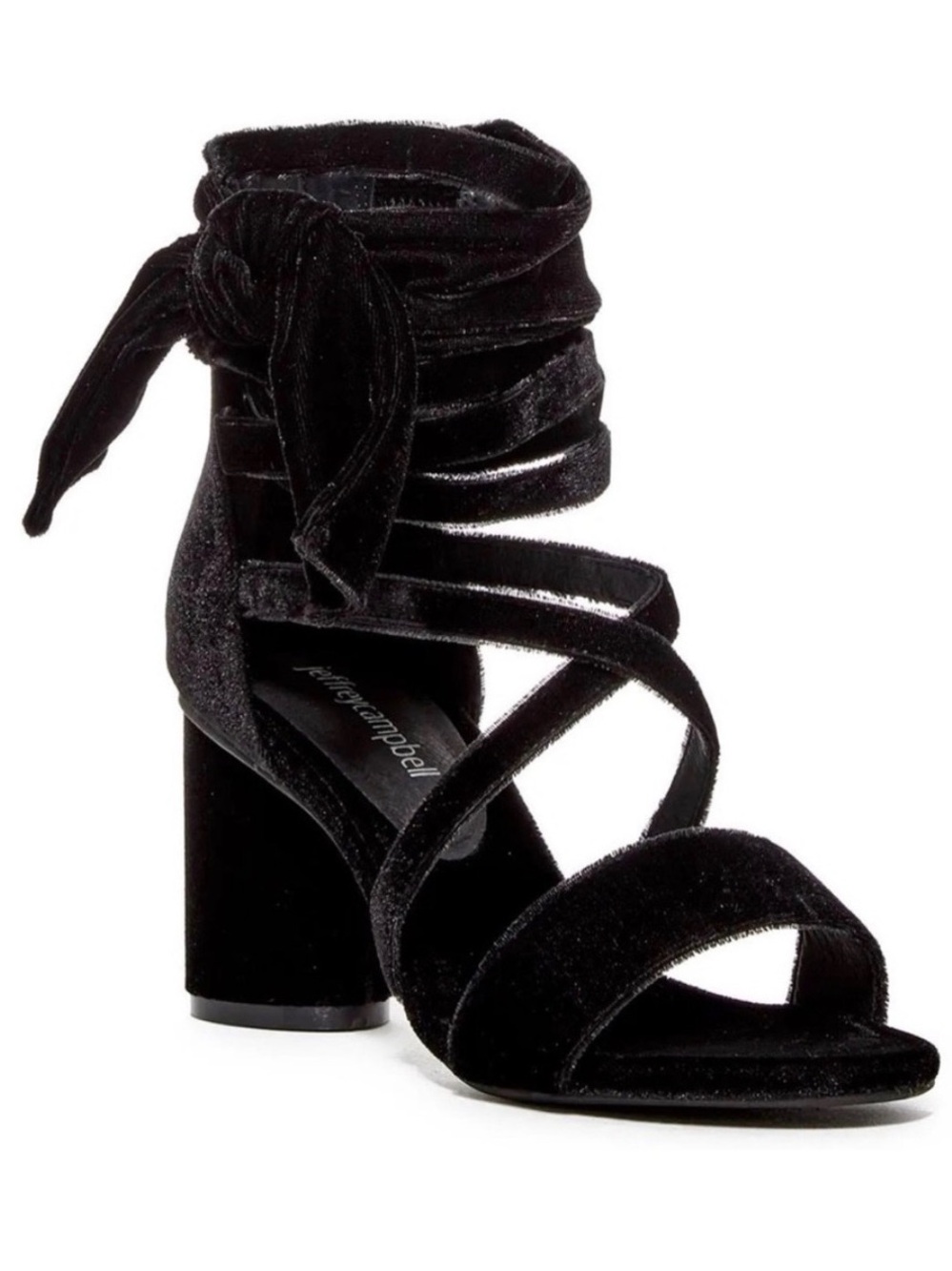 {Jeffery Campbell} Velvet Strappy Ankle Wrap-Tie Block-Heel Sandals